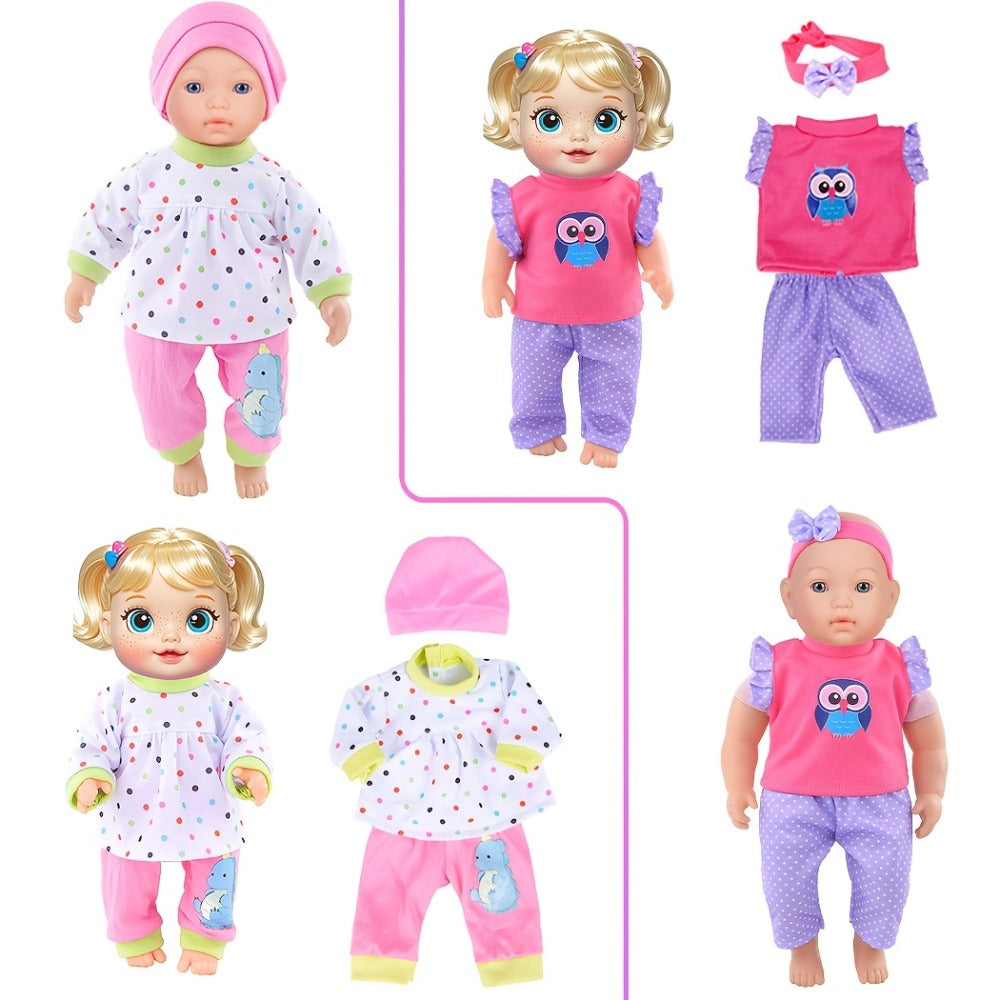 10-Set Baby Doll Clothes for 10 12 14 Inch Dolls, Variety Fashion Outfits Set, Safe Fabric, Easy On Off