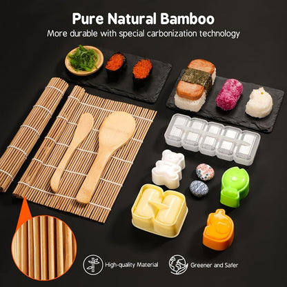 Sushi Making Kit 9/27Pcs with Bamboo Rolling Mats, Rice Molds, Paddle, Knife & Chopsticks, Beginner Set for Home