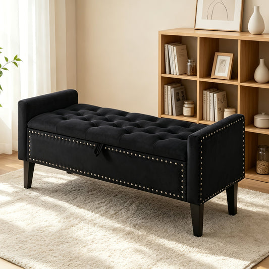 Storage Ottoman shown in the Black option