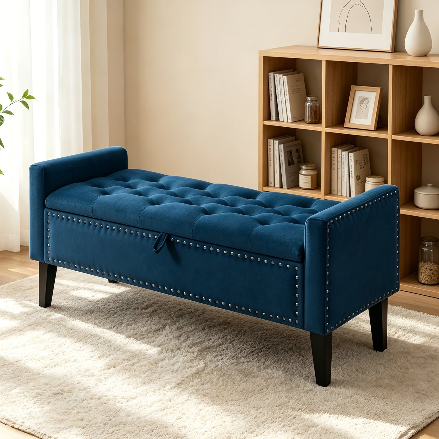 Storage Ottoman shown in the Blue option