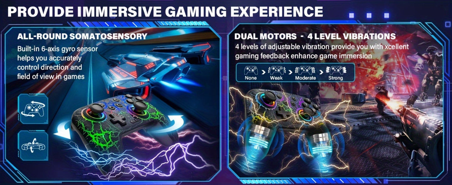 Switch Pro Controller Wireless RGB Rechargeable with 6-Axis Gyro & 10 RGB Lights, Compatible with Nintendo Switch