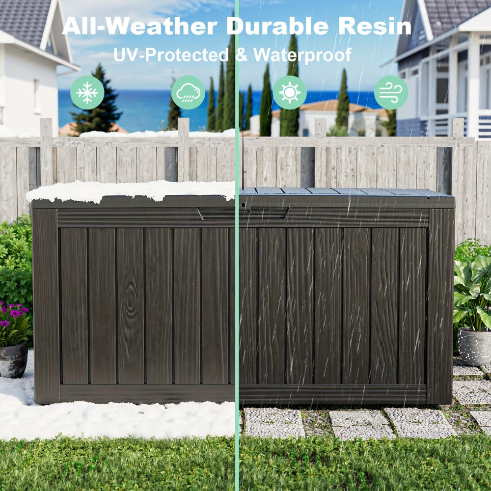 Large Resin Deck Box Lockable Outdoor Storage 80/100 Gallon, 345L UV Patio Storage Box for Garden, Patio and Yard Use