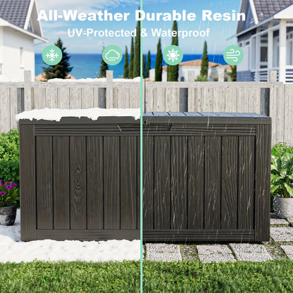 Large Resin Deck Box Lockable Outdoor Storage 80/100 Gallon, 345L UV Patio Storage Box for Garden, Patio and Yard Use