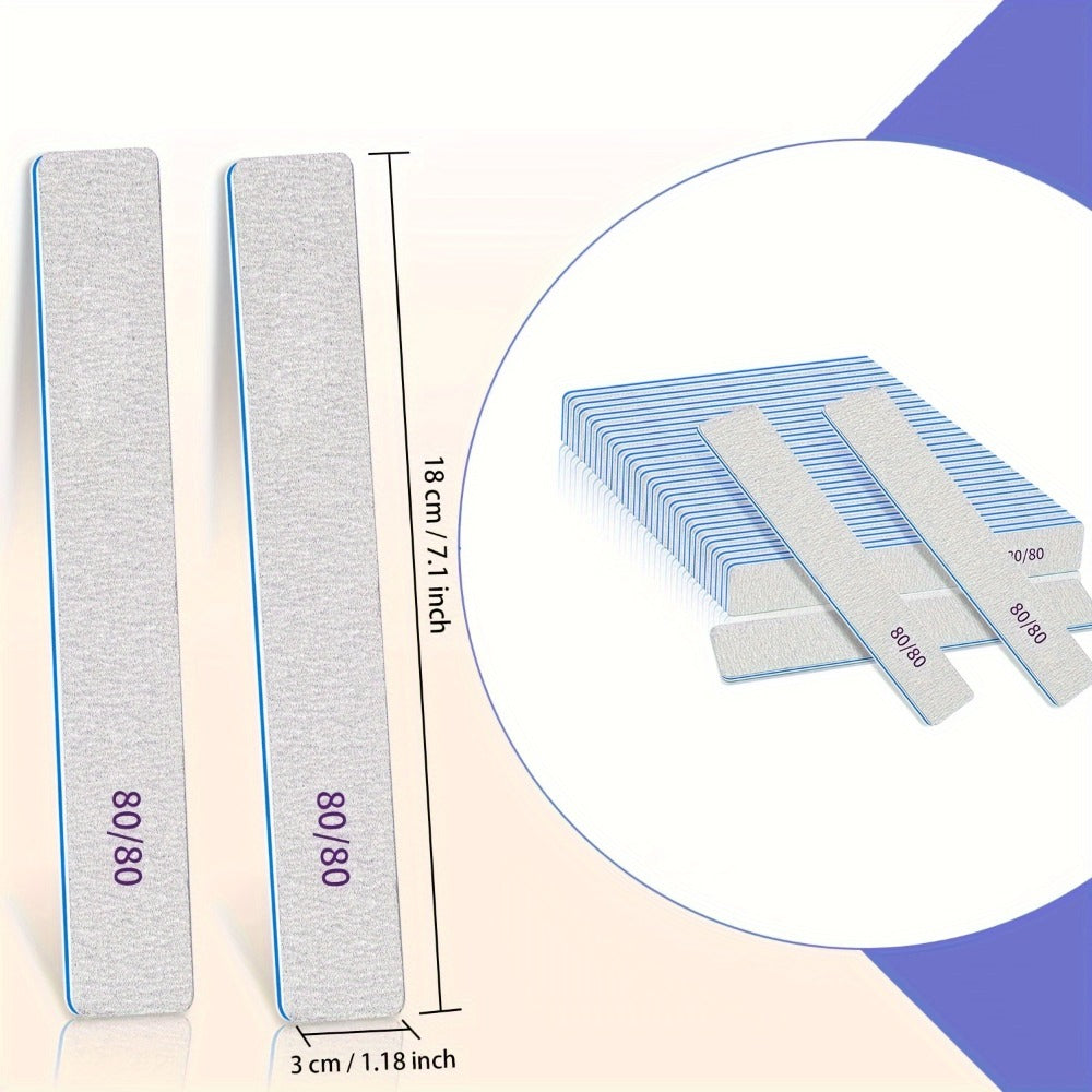 Professional Nail Files 50pcs Bulk Set Double Sided Emery Boards – 80/80, 100/100 & 100/180 Grit Options for Acrylic
