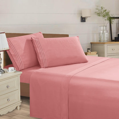 Microfiber Bed Sheet Set 4-Piece Deep Pocket Cooling Sheets Twin Full Queen King Cal King Split King