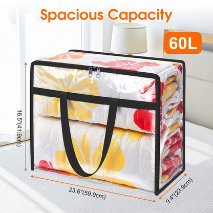 6 Pack Clear Storage Bags with Zippers – Under Bed & Closet Organizer Containers for Comforter Blanket Bedding Duvet PVC 15.85gal