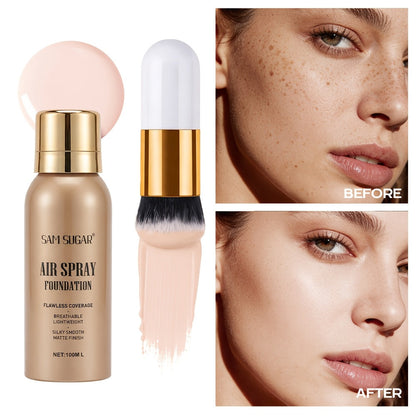 Waterproof Matte Foundation Spray Powder with Brush Set for Women – Sweat-Proof Long-Lasting Full Face Coverage Natural Finish Oil Control