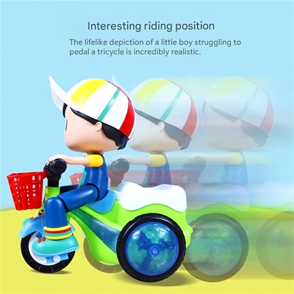 Kids Electric Tricycle Toy Motorcycle with 360° Rotation & Luminous Lights, Push & Power Dual-Mode Stunt Vehicle for Toddlers Boys Girls