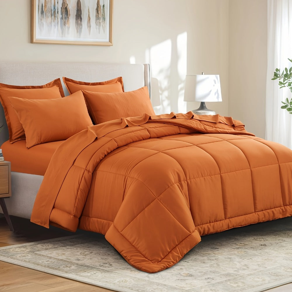 7 Piece Comforter Set Luxury Soft Fluffy Bedding All Season Bed in a Bag with Comforter Fitted Sheet Flat Sheet Pillowcases Hypoallergenic