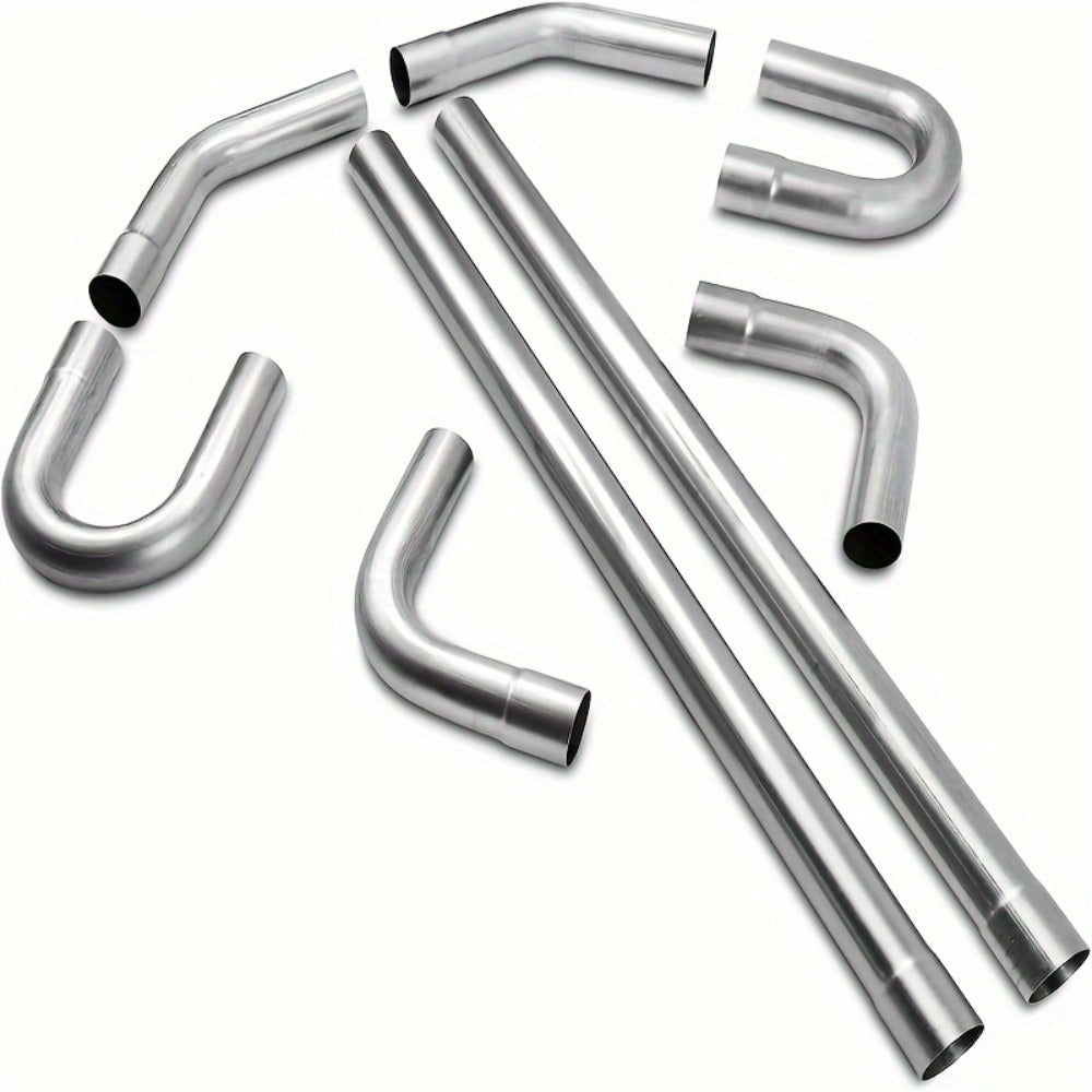 2.5 Inch Exhaust Pipe Kit Mandrel Bend – 8pcs Universal Mild Steel 16 Gauge Tubing with 90° 45° U-Bend & Straight Pipes for Custom Exhaust