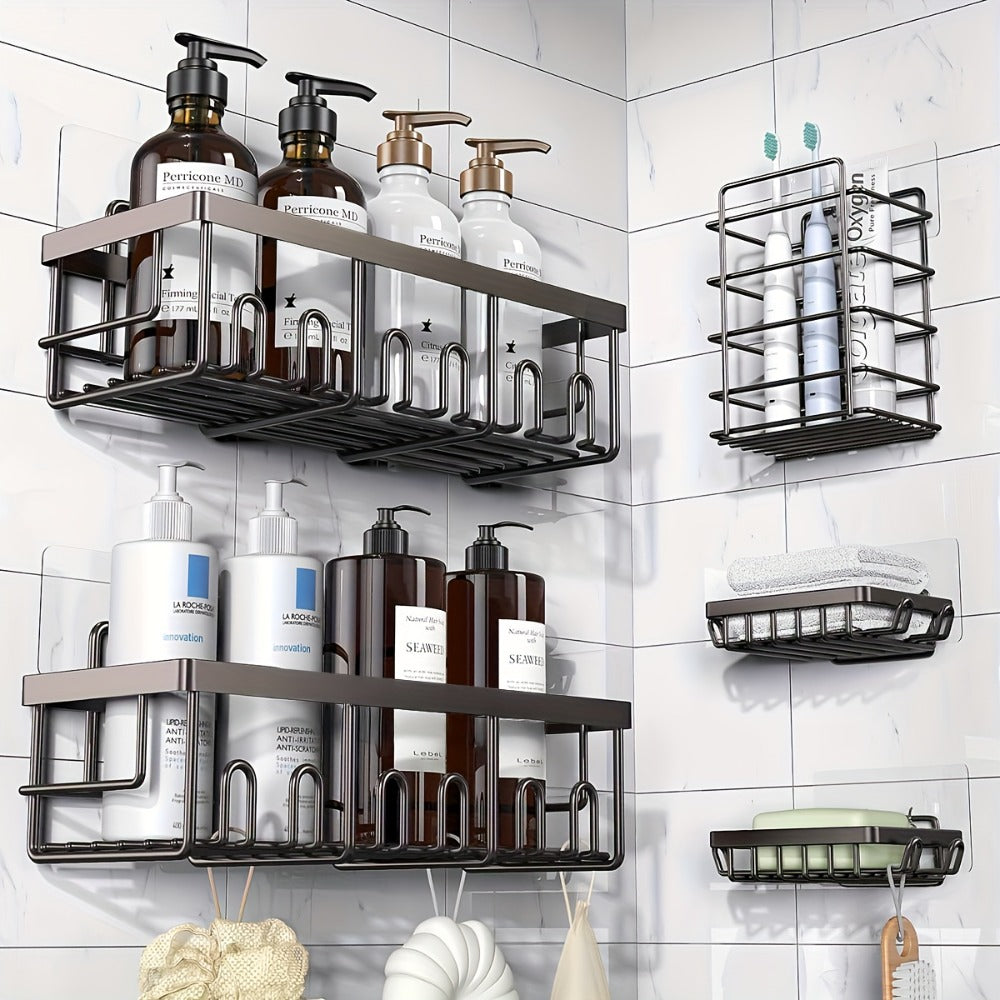 Shower Caddy Organizer 5 Pack Adhesive Rustproof Stainless Steel Shower Shelves with Soap Holder No Drilling Bathroom Storage Rack