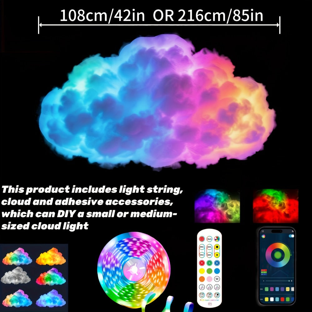 Cloud Night Light 3D RGB, DIY Thunder Cloud Lamp with Music Sync & Color Changing LED, USB Powered