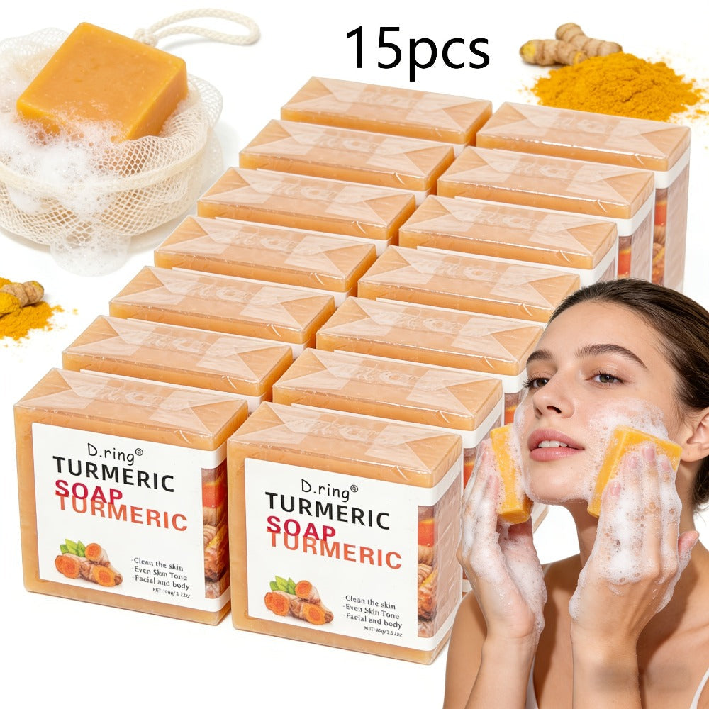 Kojic Acid Brightening Soap Bars 15-Pack – Turmeric Lemon Natural Face & Body Cleanser, Cold Processed Paraben-Free Formula