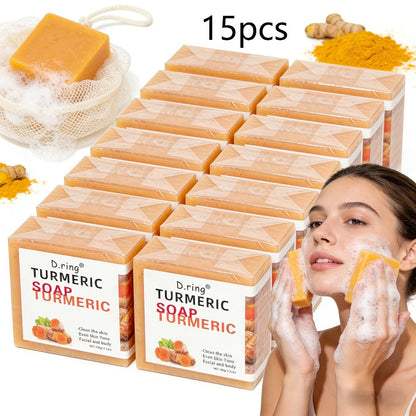 Kojic Acid Brightening Soap Bars 15-Pack – Turmeric Lemon Natural Face & Body Cleanser, Cold Processed Paraben-Free Formula