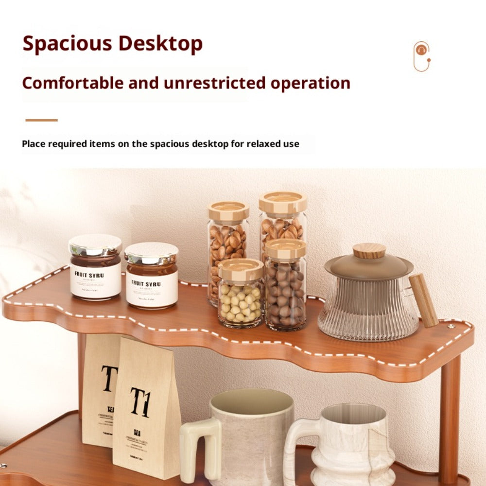 Cup Display Rack Kitchen Organizer 2 or 3 Tier Wave-Style Ladder Shelf in Six Brown Variant Options