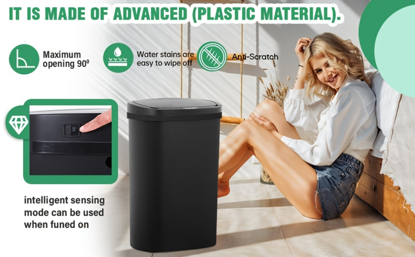 Motion Sensor Trash Can with 13-Gallon Label and Plastic or Steel Finish Options in Six Colors