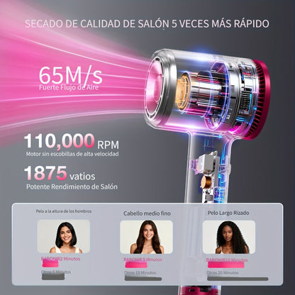 FZ201-Style 1875W Hair Dryer with Circular Rear Intake, Gray or White Finish and Three Pictured Attachments