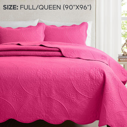 Floral-Pattern Three-Piece Bedspread Set in 16 Colors with Twin, Queen, King and California King Sizes