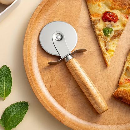 Pizza Wheel Cutter Stainless Steel with Wooden Handle Sharp Pizza Slicer Easy Grip Durable Roller for Pizza Biscuits Noodles Pastry Kitchen