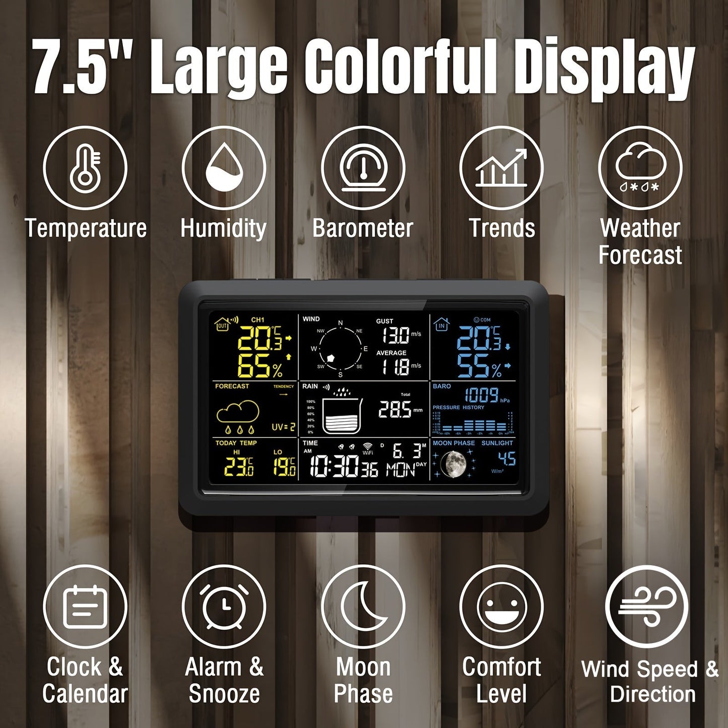 WiFi Weather Station | 7-in-1 Rain Gauge Wind Speed App Forecast
