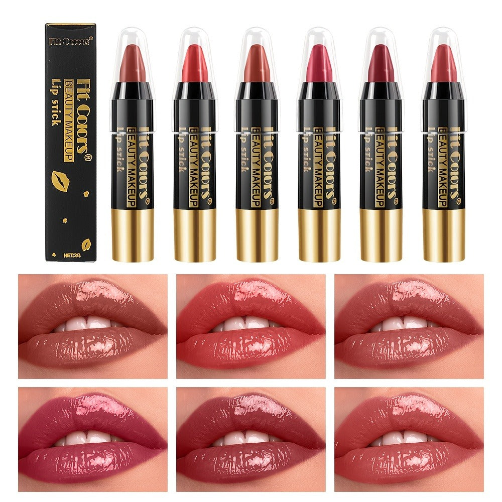 Squalane Crayon Lipstick Set 6 Pcs, Matte & Glossy Lip Pencil with Volumizing Formula, Easy Color Lip Liner for All Skin Types