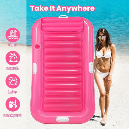 Inflatable Pool Lounger Sunbed for Adults 84"x47", 2-in-1 Tanning Float with Cup Holders, Removable Headrest & Handles