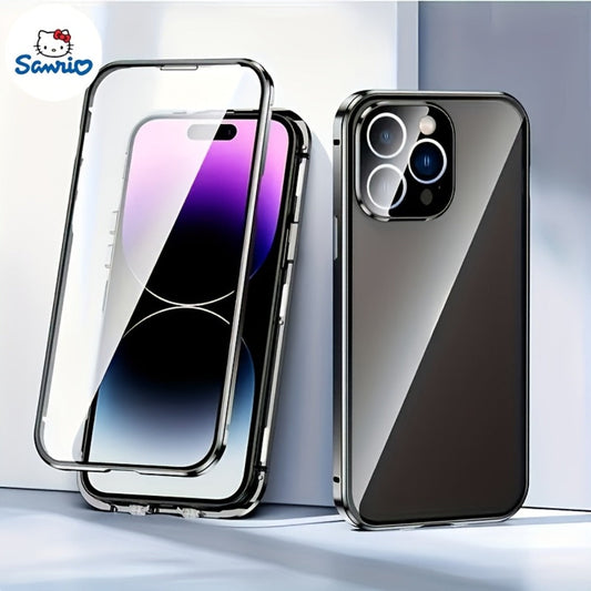 Phone Case Privacy Tempered Glass Cover with Aluminum Frame and Snap Lock for Select iPhone 12-17 Models