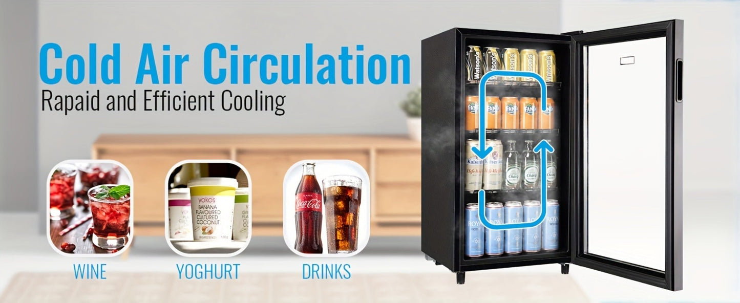 Beverage Refrigerator with Glass Door, Mini Fridge 2.0/3.5/4.0 Cu Ft, LED Lights, Adjustable Shelves