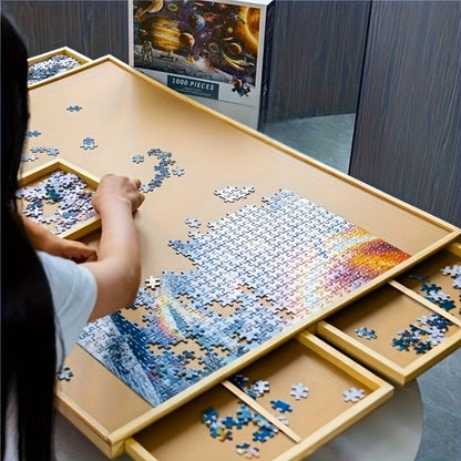 Foldable Puzzle Board Table with Legs – 29.9"x22" Elevated Wooden Jigsaw Desk, 4 Sorting Drawers, Back-Saving Ergonomic Design