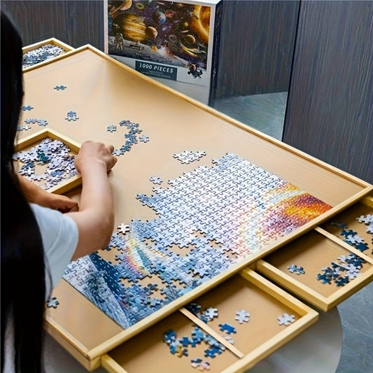 Foldable Puzzle Board Table with Legs – 29.9"x22" Elevated Wooden Jigsaw Desk, 4 Sorting Drawers, Back-Saving Ergonomic Design