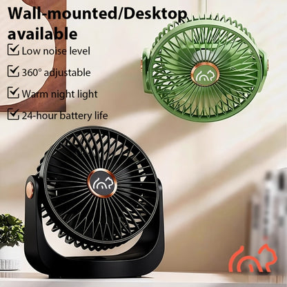 Portable Fan USB-Rechargeable Five-Speed Model with Desk, Wall, Ceiling and Hanging Placement Options