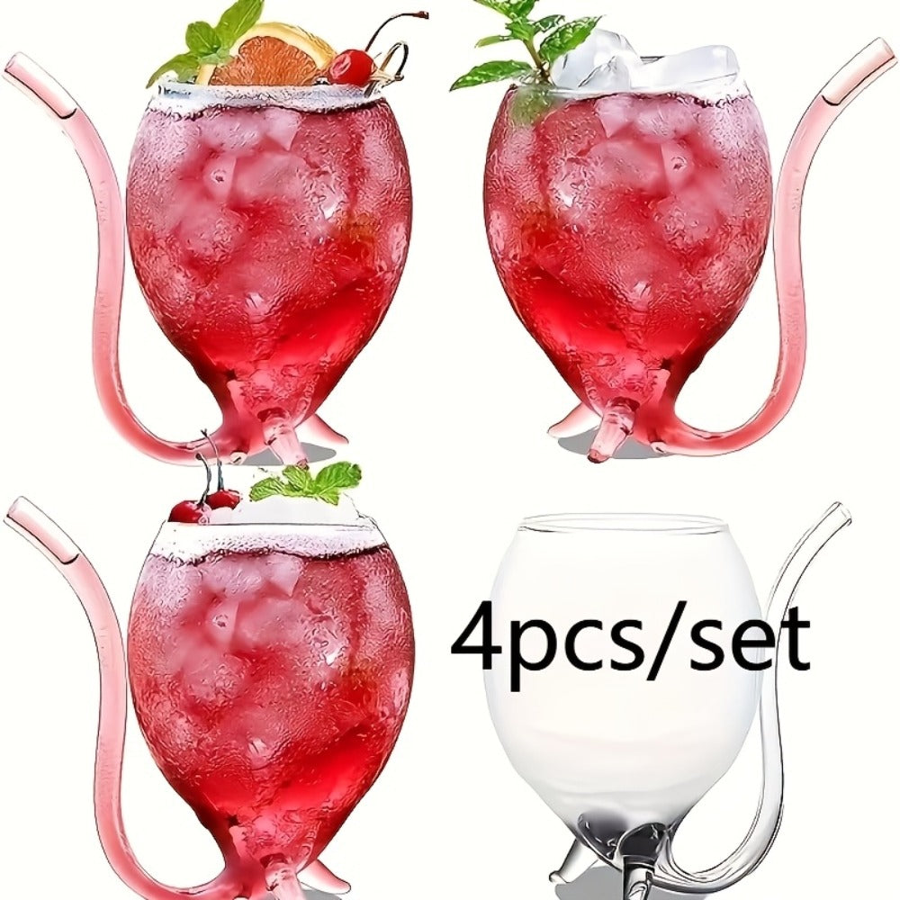 Halloween Cocktail Glasses Set of 4 – 12 Oz Vampire Crane Tail Pirate-Themed Cups with Straw – Reusable Insulated Drinkware for Champagne