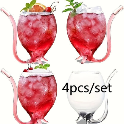 Halloween Cocktail Glasses Set of 4 – 12 Oz Vampire Crane Tail Pirate-Themed Cups with Straw – Reusable Insulated Drinkware for Champagne