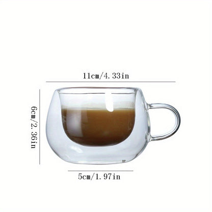 Double Wall Glass Coffee Cups with Handle Insulated Transparent Borosilicate Espresso for Entryways, Bedrooms and Living Spaces