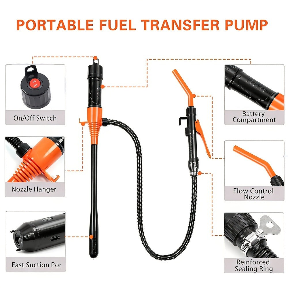 Battery Powered Fuel Transfer Pump 2.4 GPM Portable Gas Transfer Pump with Flow Control Nozzle for Gasoline Oil Diesel 1.3" Straw Corrosion