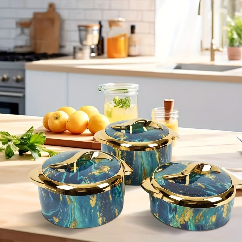 Insulated Casserole Dish Set 3-Piece Thermal Food Warmer with Lids, Stainless Steel Serving Bowls for Hot & Cold Food
