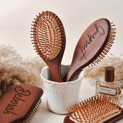 Personalized Engraved Wooden Hairbrush Custom Curly Styling Brush Square Oval Shape Gift, for Home, Travel and Salon Hair Styling