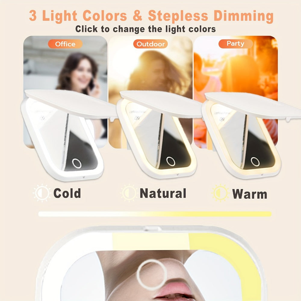 Rechargeable Pink or White LED Compact Mirror with 1X and 10X Views, Three Light Modes and Touch Dimming