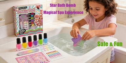Pedicure Play Set for Girls 8+, 320+ Pieces Pretend Spa Kit with Colorful Nail Polishes & Stickers