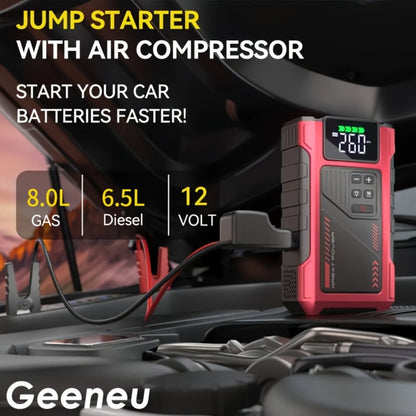 Portable Jump Starter 9-in-1 with Air Compressor – 12V Car Battery Booster for 8.0L Gas & 6.5L Diesel, USB-C, LED Emergency Light