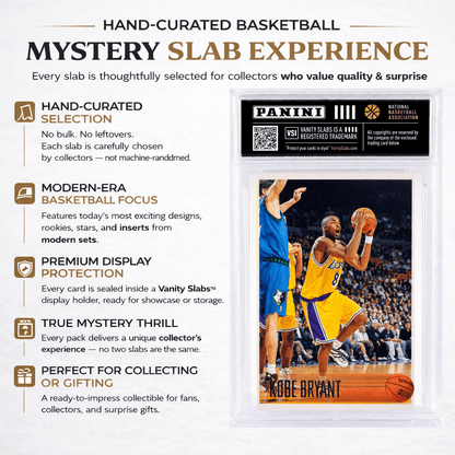 Basketball Random Card in Vanity Slab Display – Mystery Collectible with Rookies, Stars, Inserts & Signature-Style Cards | Panini & Topps |