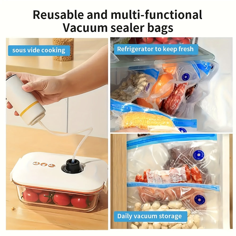 Vacuum Sealer Kit with USB Rechargeable Pump & 9 Reusable Vacuum Seal Bags (3 Sizes), Portable Mini Electric Food Sealer for Sous Vide