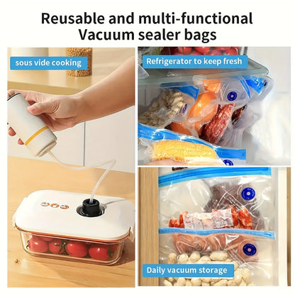 Vacuum Sealer Kit with USB Rechargeable Pump & 9 Reusable Vacuum Seal Bags (3 Sizes), Portable Mini Electric Food Sealer for Sous Vide