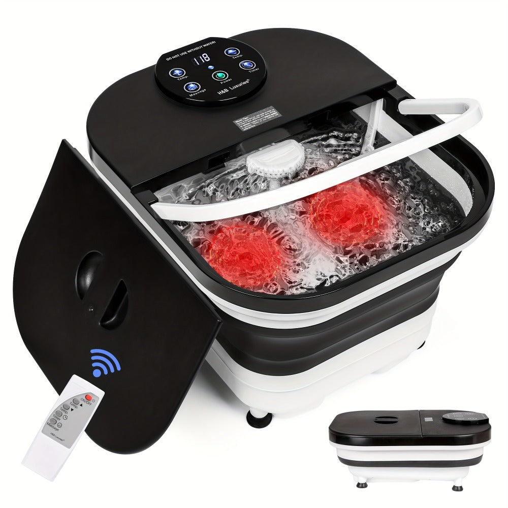 Foldable Foot Spa Bath with 20 Massage Rollers, Touchscreen Temperature Display, Remote Control & Shower