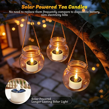 Solar Flameless Candles Outdoor LED Tealight with Dusk to Dawn Sensor Flickering Light for Entryways, Bedrooms and Living Spaces