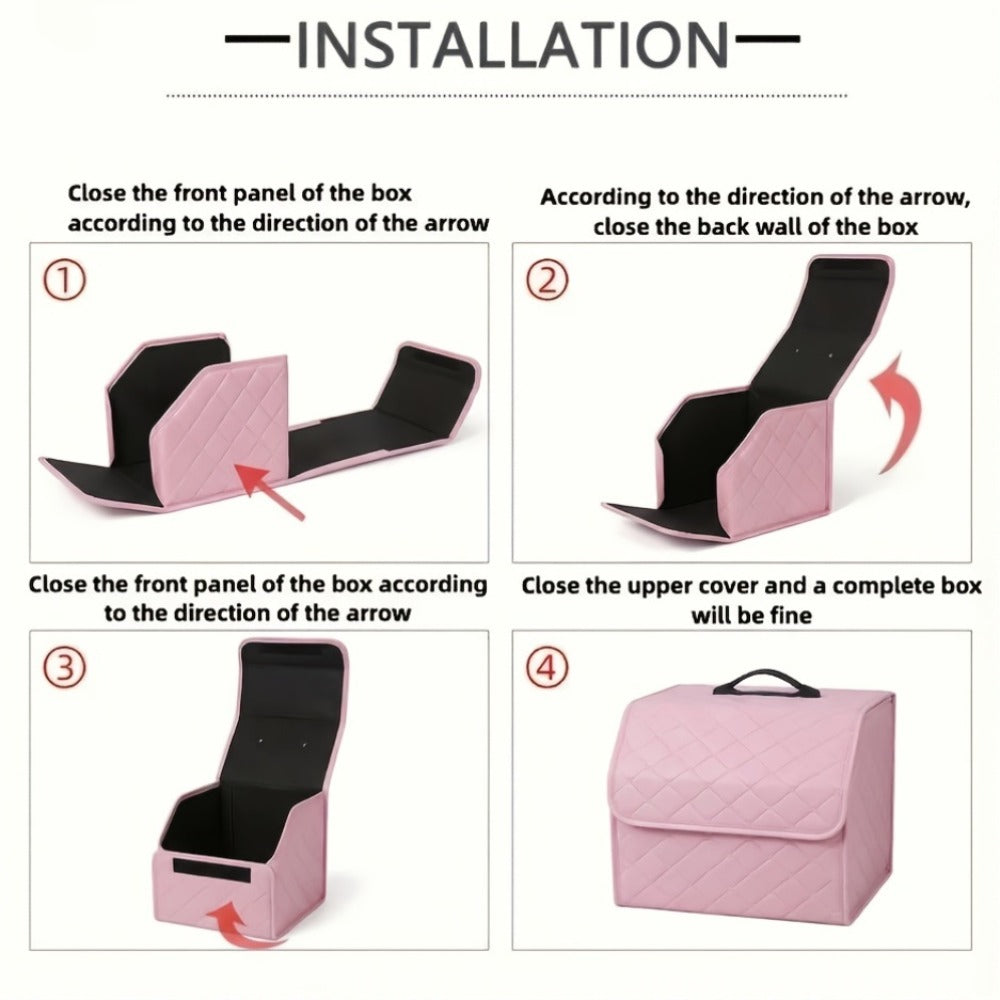 Car Trunk Organizer, Foldable Faux Leather Bow-Detail Box in 30L or 35L Size with Pink and Black Options