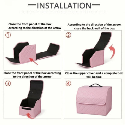 Car Trunk Organizer, Foldable Faux Leather Bow-Detail Box in 30L or 35L Size with Pink and Black Options