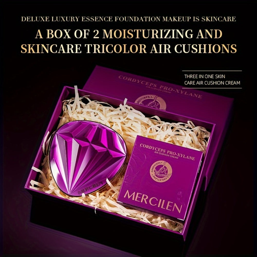 Air Cushion BB Cream Foundation Moisturizing Medium Coverage Dewy Finish with Plant Squalane Glycerin Tri-Color Adaptive Blends All Skin