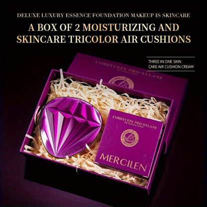 Air Cushion BB Cream Foundation Moisturizing Medium Coverage Dewy Finish with Plant Squalane Glycerin Tri-Color Adaptive Blends All Skin