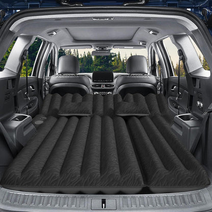 SUV Air Mattress for Camping Inflatable Car Bed with Air Pump 2 Pillows Flocking Surface Portable Sleeping Pad for SUV Backseat Road Trip